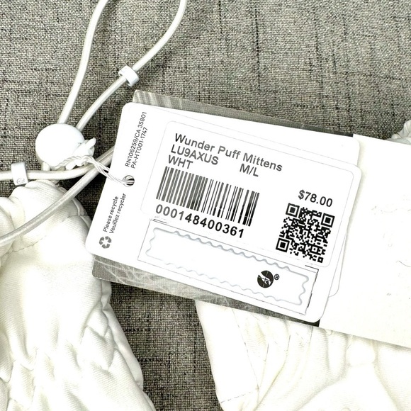 Lululemon Wunder Puff Mittens White Unisex Large XL NWT - Picture 4 of 8